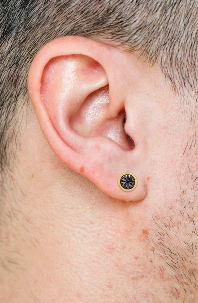 Delmar Two-tone Sterling Silver Black Diamond Round Stud Earrings In Black
