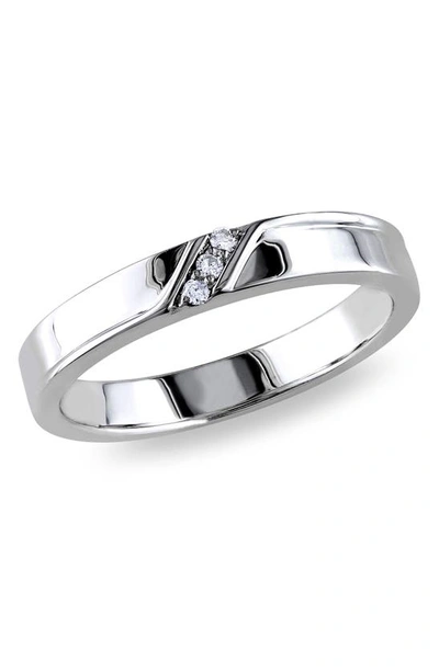Shop Delmar Sterling Silver Diamond 3-stone Ring In White
