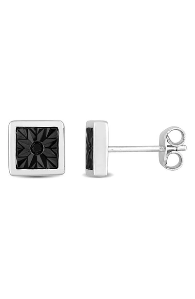 Delmar Sterling Silver Black Diamond Square Stud Earrings In Black