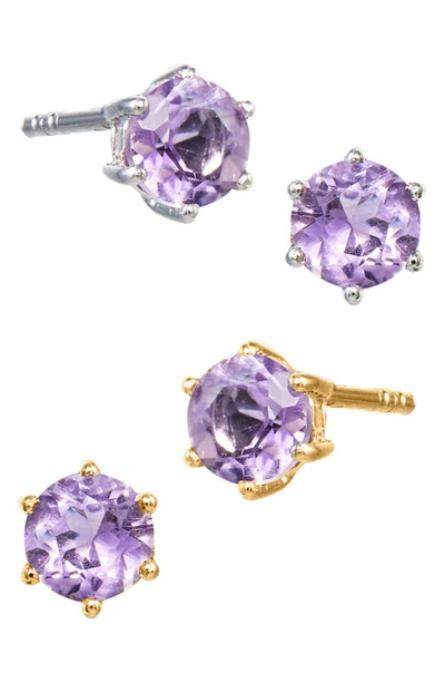 Shop Savvy Cie Jewels Sterling Silver Amethyst Stud Earrings In Purple