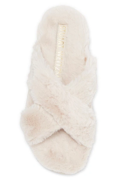Shop Stuart Weitzman Roza Faux Fur Platform Slide Sandal In Cream.