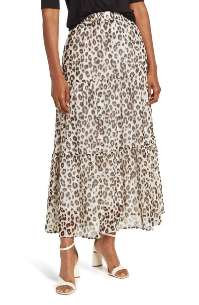 Shop Gibsonlook Chiffon Tiered Printed Skirt In Ivory Black Animal