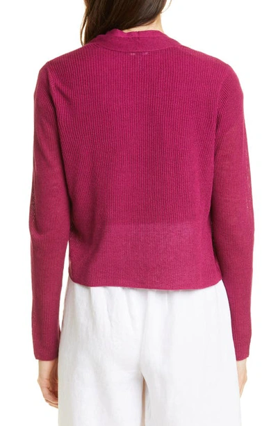 Shop Eileen Fisher Ribbed Organic Linen & Cotton Cardigan In Berry