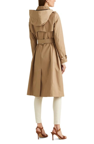 Ralph Lauren Water Resistant Cotton Blend Trench Coat With Removable Hood In Sand