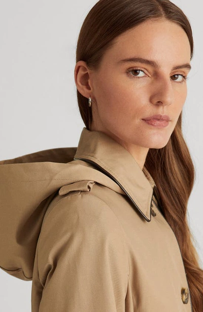 Ralph Lauren Water Resistant Cotton Blend Trench Coat With Removable Hood In Sand