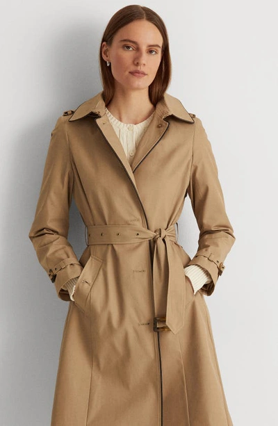 Ralph Lauren Water Resistant Cotton Blend Trench Coat With Removable Hood In Sand
