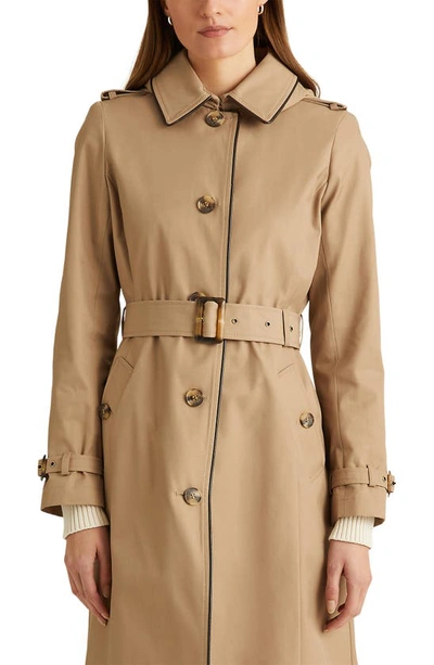 Ralph Lauren Water Resistant Cotton Blend Trench Coat With Removable Hood In Sand