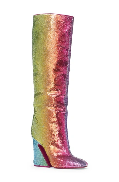 Sequined Boots With Geometric Heel In Multicolor