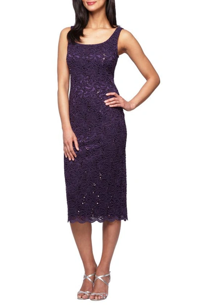 Shop Alex Evenings Lace Cocktail Dress With Jacket In Eggplant