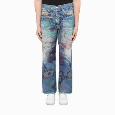 Shop Our Legacy Multicolour Graphic-print Straight Jeans In Light Blue