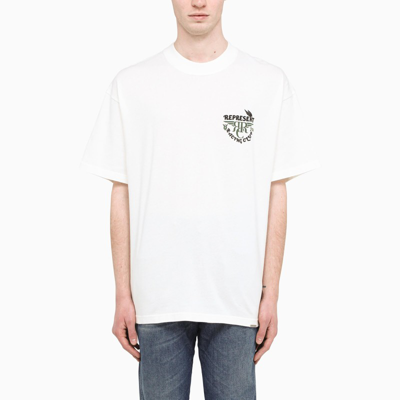 Shop Represent White Logo-print Crewneck T-shirt