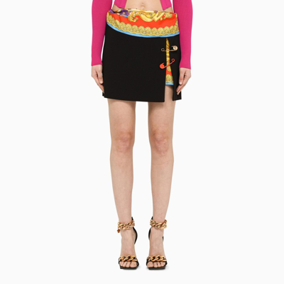 Shop Versace Black/multicolour Safety Pin-detailing Mini Skirt