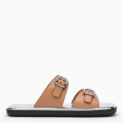 Shop Prada Brown And Silver Leather Sandal