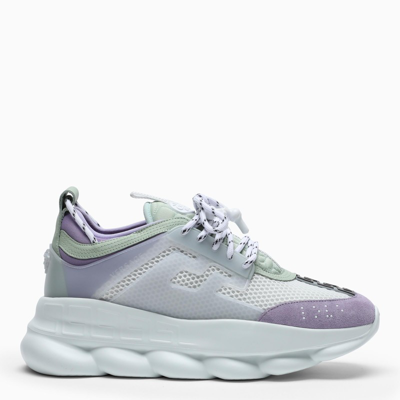 Shop Versace White/lilac/green Chain Reaction Sneakers