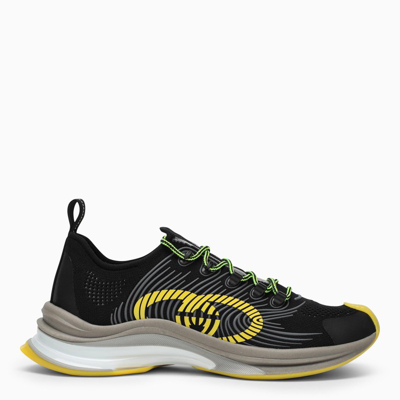 Shop Gucci Black/yellow Gg-fabric Sneakers