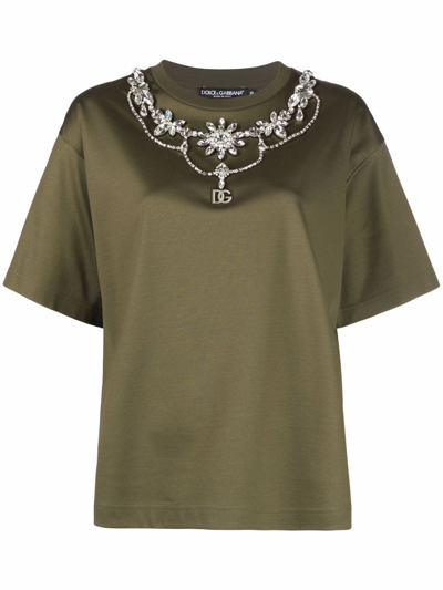 Shop Dolce & Gabbana T-shirt With Decoration In Green