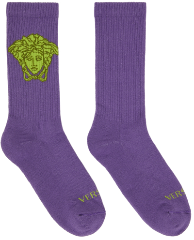 Shop Versace Purple Medusa Socks In 2l470 Dark Orchid+ci