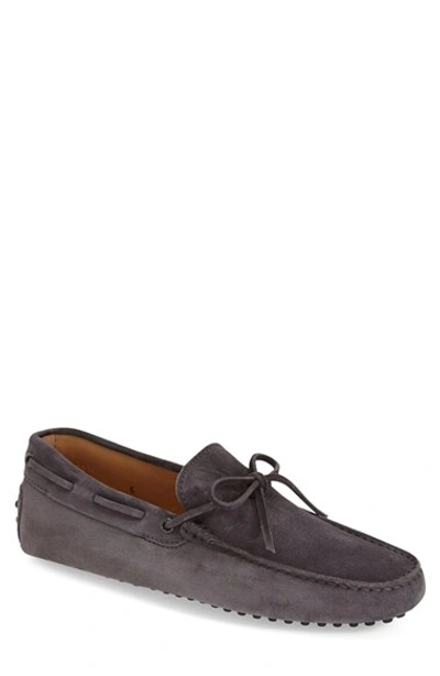 Tod's 'gommini' Tie Front Driving Moccasin (men) In Dark Grey