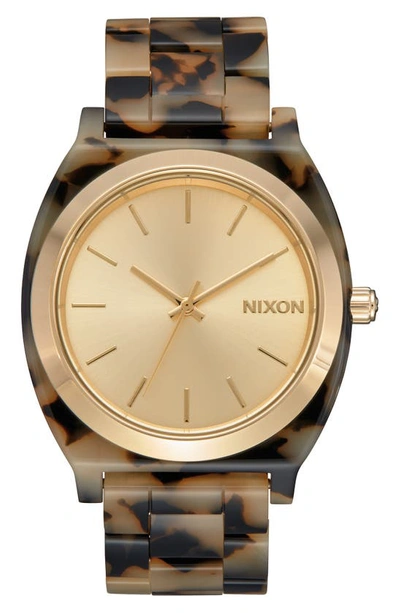 Shop Nixon The Time Teller Acetate Bracelet Watch, 40mm In Cream Tortoise/ Rose Gold