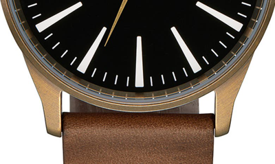 Shop Nixon The Sentry Leather Strap Watch, 42mm In Brown/ Black/ Brass