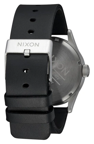 Shop Nixon The Sentry Leather Strap Watch, 42mm In Black/ Silver