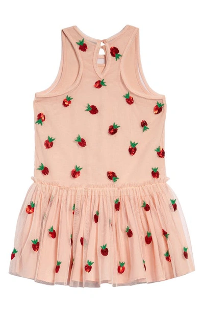 Shop Stella Mccartney Kids' Strawberry Appliqué Tulle Dress In 507ro Pink Red
