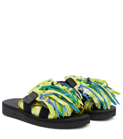 Shop Alanui X Suicoke Fringed Sandals In Lime Multicolor