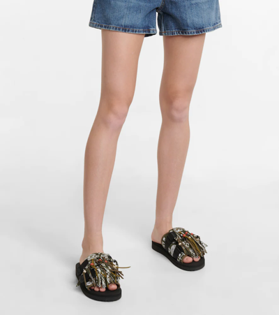Shop Alanui X Suicoke Fringed Sandals In Military Green Mult