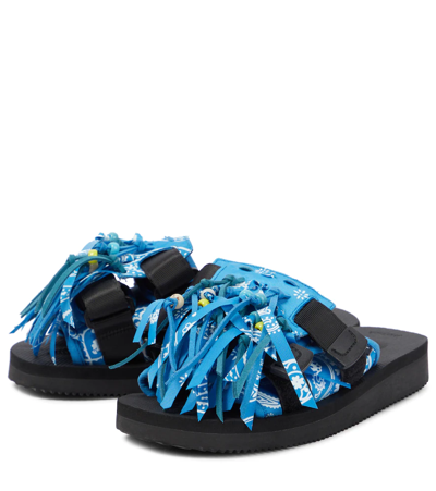 Shop Alanui X Suicoke Fringed Sandals In Ocean Blue Multicol