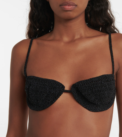 Shop Magda Butrym Crocheted Cotton-blend Bra In Black