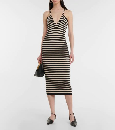 Shop Khaite Georgia Striped Cashmere Dress In Black Custard Stripe