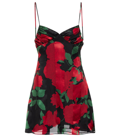 Shop Saint Laurent Floral Silk Muslin Minidress In Noir Rouge Vert