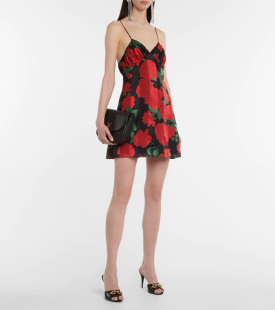 Shop Saint Laurent Floral Silk Muslin Minidress In Noir Rouge Vert