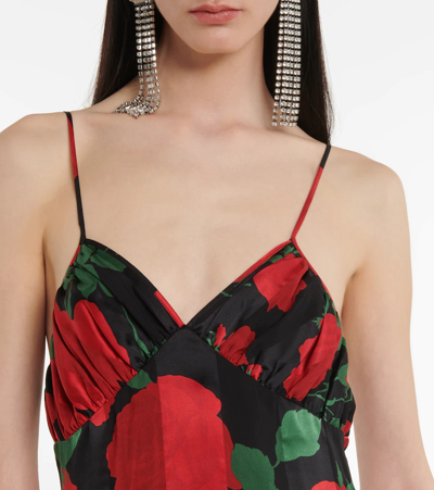 Shop Saint Laurent Floral Silk Muslin Minidress In Noir Rouge Vert