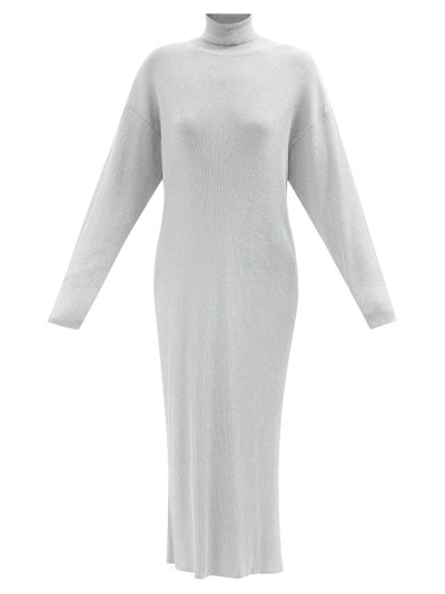 Balenciaga Roll-neck Lamé Sweater Dress In Silver | ModeSens