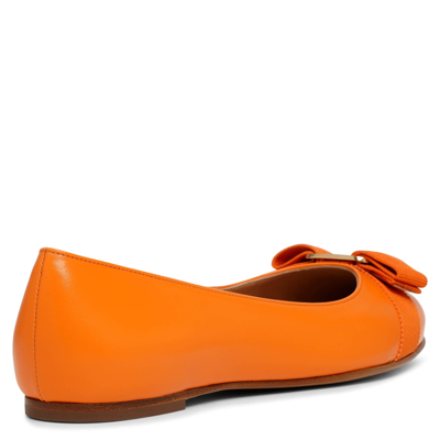 Shop Ferragamo Varina 22 Orange Leather Ballerinas