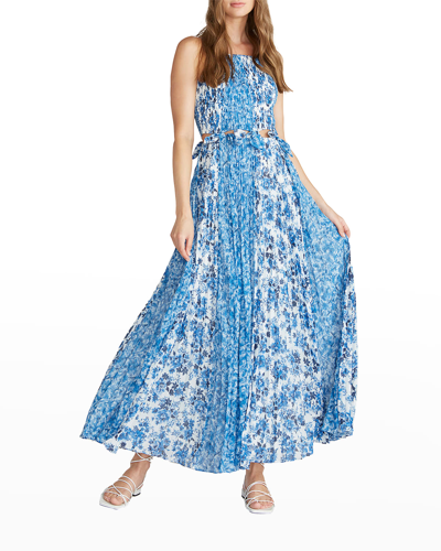 Shop Amur Holland Cutout-waist Pleated Maxi Dress In Mykonos Blue Porc