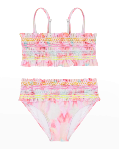 Shop Andy & Evan Girls Two-piece Tie Dye Swimsuit In Coral Tie Dye