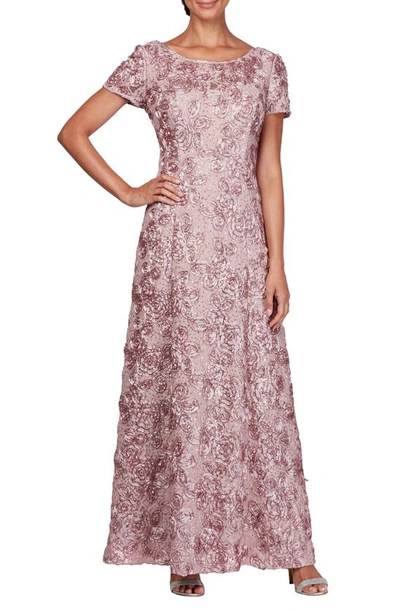 Shop Alex Evenings Embellished Lace A-line Evening Gown In Rose