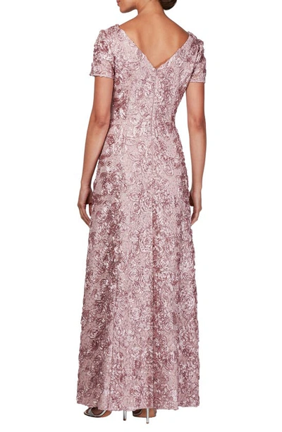 Shop Alex Evenings Embellished Lace A-line Evening Gown In Rose