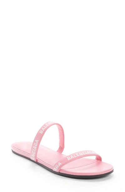 Shop Balenciaga Logo Slide Sandal In Pink/ White
