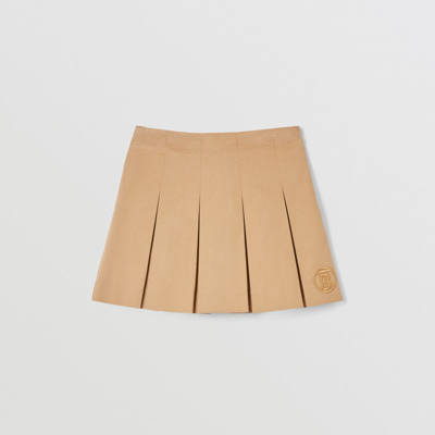 Shop Burberry Monogram Motif Cotton Twill Pleated Skirt In Archive Beige