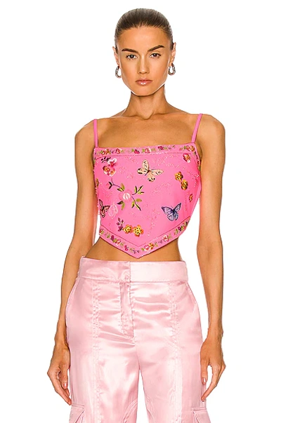 Shop Blumarine Embroidered Top In Fuxia Fluo
