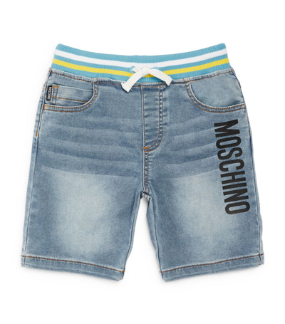 Shop Moschino Kids Denim Striped-waistband Shorts (4-14 Years) In Blue