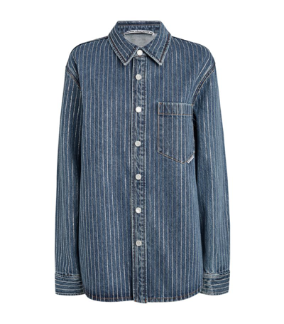 Alexander Wang Oversized Crystal-embellished Denim Shirt In Deep