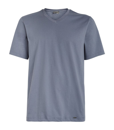 Shop Hanro Cotton V-neck Lounge T-shirt In Grey