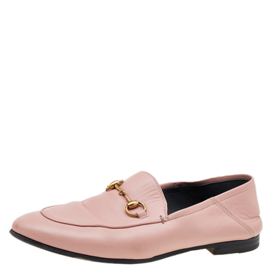 Pre-owned Gucci Pink Leather Horsebit Slip On Loafers Size 36.5