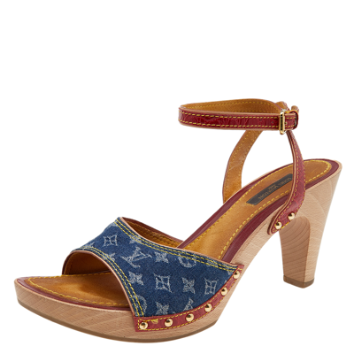 Louis Vuitton Multicolor Leather and Monogram Denim Ankle Strap