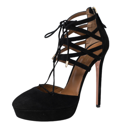 Pre-owned Aquazzura Black Suede Belgravia Platform Sandals Size 39.5