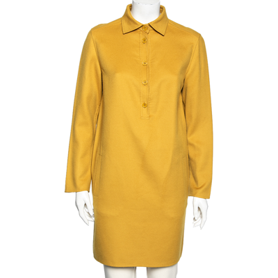 Pre-owned Loro Piana Mustard Yellow Cashmere Long Sleeve Dress M